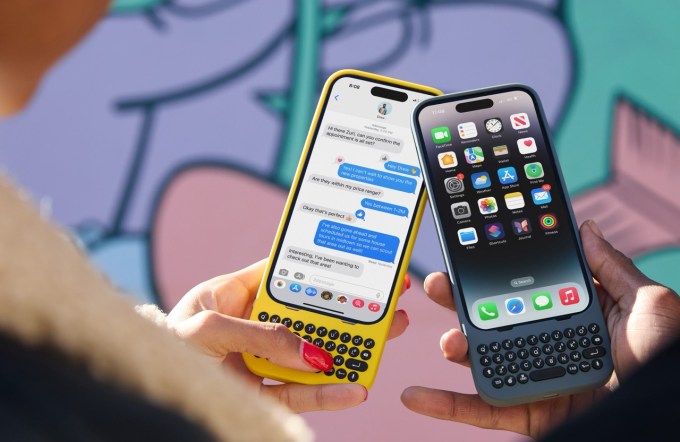 Clicks Technology's extended iPhone keyboard in BumbleBee and London Sky Large colors
