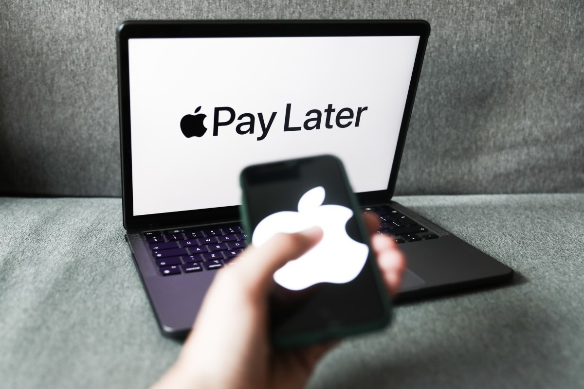 Image of the Apple Pay Later logo displayed on a laptop screen.